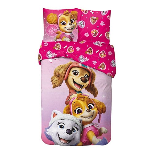 Paw Patrol Pink Squad bed linen set 140×200cm, 65x65 cm