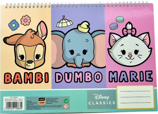 Disney Animals Classic A/4 Spiral Sketchbook with 40 Sheets and Stickers