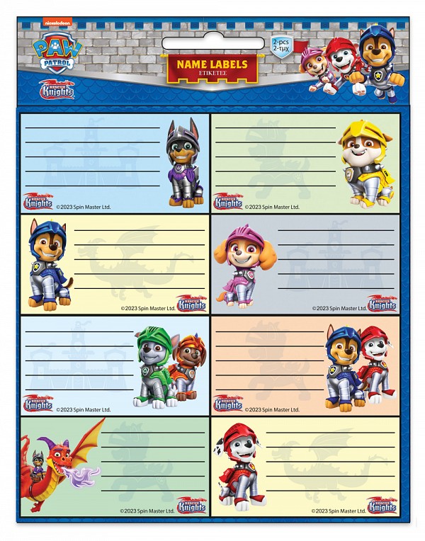 Paw Patrol Knights notebook label set of 16