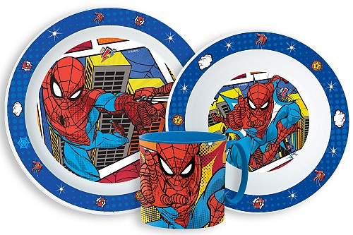 Spiderman Grid dinner set, micro plastic set with mug 265 ml