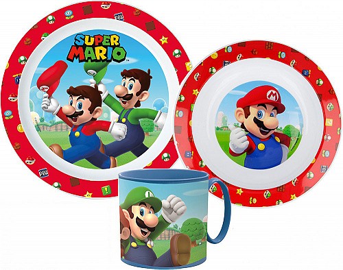 Super Mario dinner set, micro plastic set with mug 265 ml