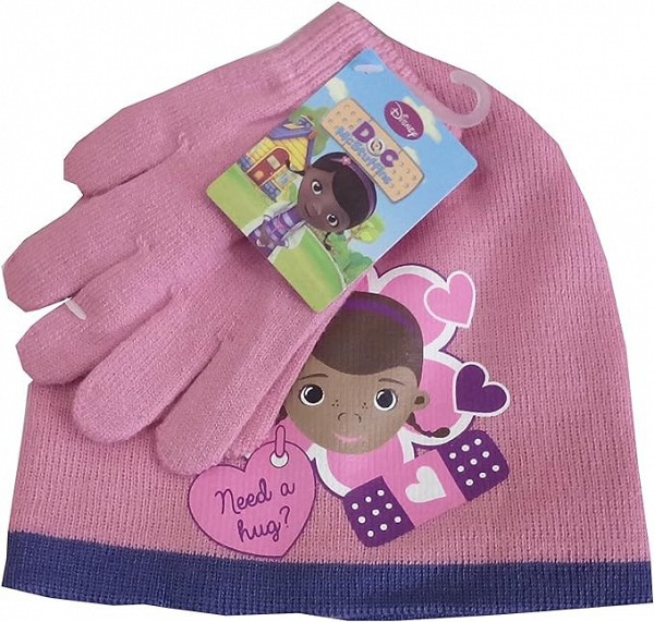 Doc McStuffins Hug Disney Dr. Plush childrens hat + glove set 52-54 cm